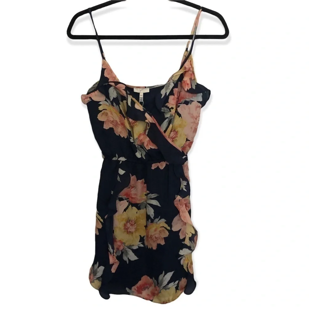 Joie Foxglove Floral Ruffle sleeveless Dress Navy